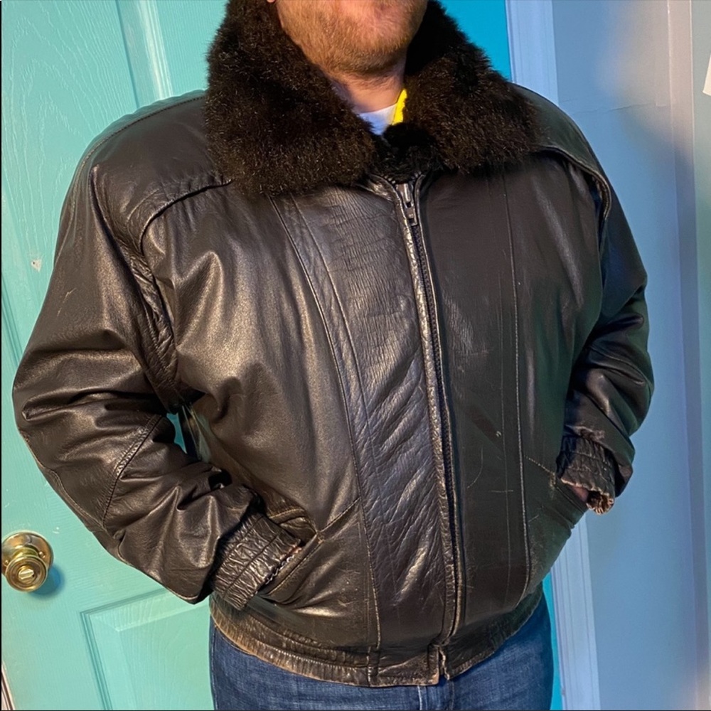 Vintage Leather Jacket with fur Vest detachable